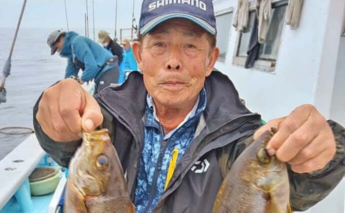 大山沖のイサキ釣りで40cm頭に11匹キャッチ【愛知・武丸】ゲストにサバもヒット