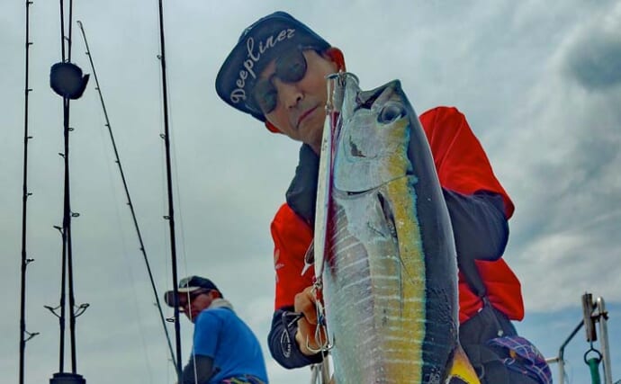 御前崎沖金洲のジギングでキメジを手中【静岡】船中はホウキハタ・カツオ・ハマダイなど多彩な釣果