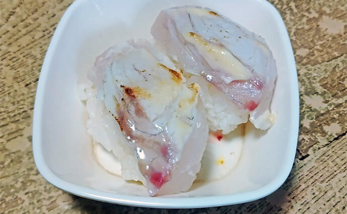 釣魚で作る「炙り」レシピ：イシガキダイのあぶり寿し　マヨネーズが絶妙