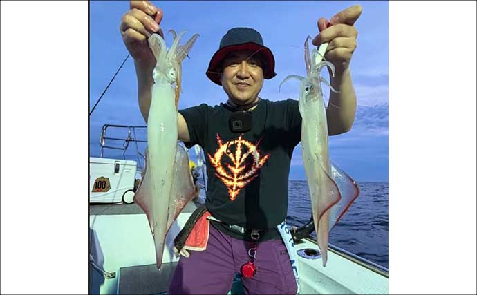 【沖釣り釣果速報】夜焚きイカ最盛期突入！　胴突きでヤリイカ100尾超え多数（福岡）
