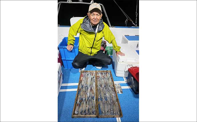 【沖釣り釣果速報】夜焚きイカ最盛期突入！　胴突きでヤリイカ100尾超え多数（福岡）