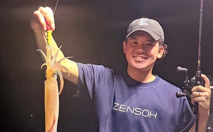 佐世保沖の夜焚きイカ釣りで71尾を手中【長崎・IMPACT BLUE】Egibowシリーズが大活躍！