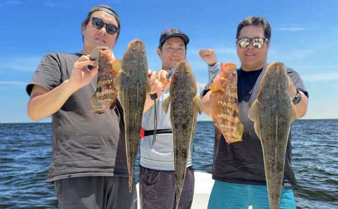 【沖のルアー釣果速報】ボートルアー便でキジハタとカサゴ連発＆初マゴチを手中！（愛知）