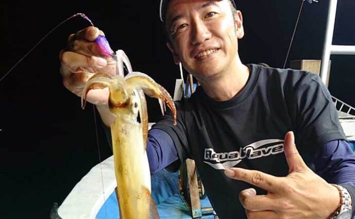 越前沖の夜焚きイカ釣りでマイカが爆釣【福井】軽い鉛スッテが威力を発揮