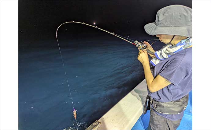 越前沖の夜焚きイカ釣りでマイカが爆釣【福井】軽い鉛スッテが威力を発揮