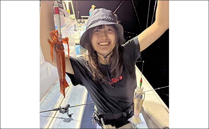 鹿島沖のナイトイカメタルゲームでスジイカ37尾手中【茨城・幸栄丸】初挑戦で2点掛けも達成