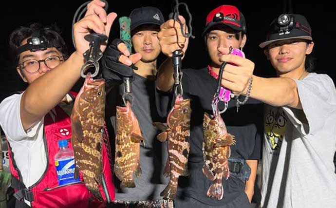 【沖のルアー釣果速報】伊勢湾のナイトロック便で全員安打！キジハタ＆カサゴ好調（愛知）