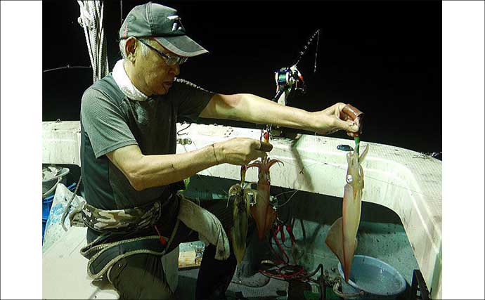 【沖釣り釣果速報】玄界灘の夜焚きイカ釣りで釣る人三桁続出！良型・パラソル級も登場（福岡）