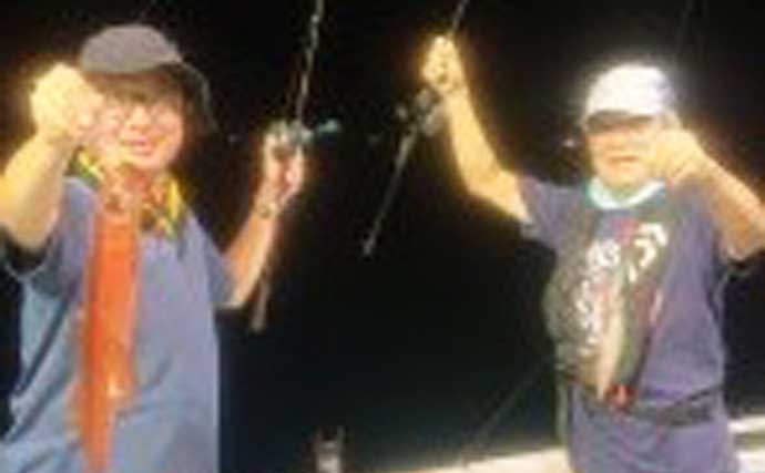 【沖釣り釣果速報】鷹巣沖マイカ狙いのイカメタルゲームで船中トップ54匹！（福井）