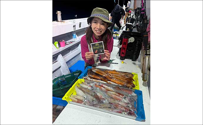 【沖釣り釣果速報】鷹巣沖マイカ狙いのイカメタルゲームで船中トップ54匹！（福井）