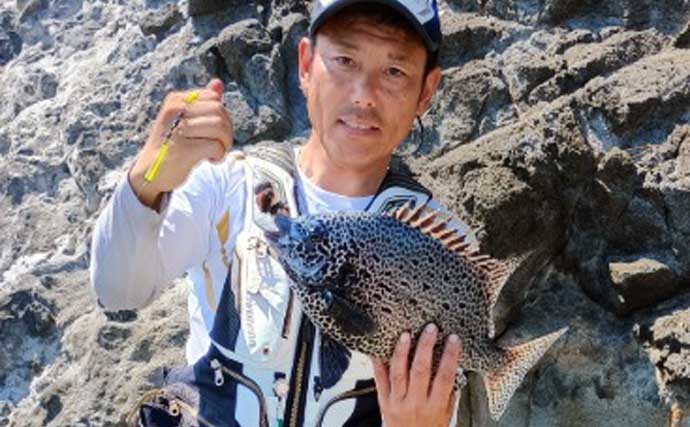 「50cm超クチジロ級も登場！」地磯の石物釣りでイシガキダイ連発【静岡】半割ウニ＆エビ作戦が奏功