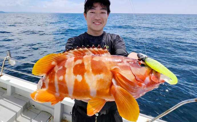 「ガツンとヒット！」遊漁船リップルのロックゲームでビッグオオモンハタ＆アカハタ連発【熊本】