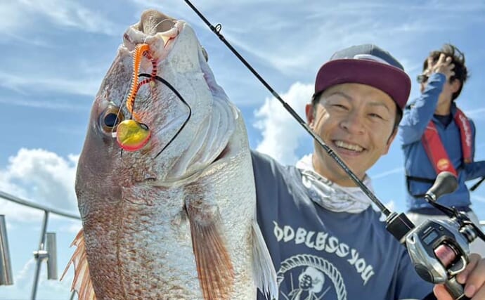 玄界灘のジギング＆タイラバ便でマダイ63cmをキャッチ【福岡】多彩な魚種で船内賑わう