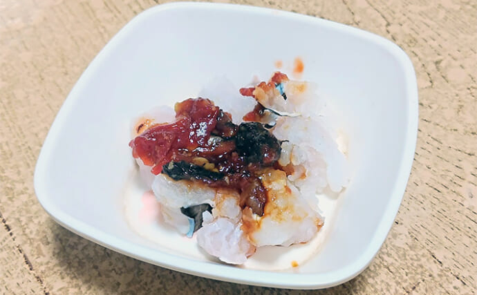 釣魚で作る「コラーゲンたっぷり」レシピ：大ハモの梅肉＆ワサビ　霜降りにして