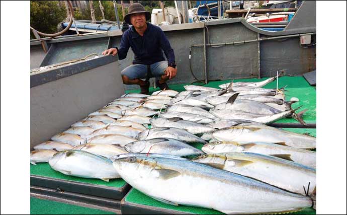 【沖釣り釣果速報】落とし込み釣りでヒラマサ107cm浮上！エサ付き抜群で青物ラッシュ！（福岡）