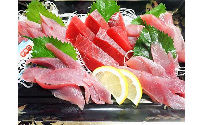 手こぎボートでのコマセ釣りでヒラソウダにゴマサバをキャッチ【沼津・丸高水産】