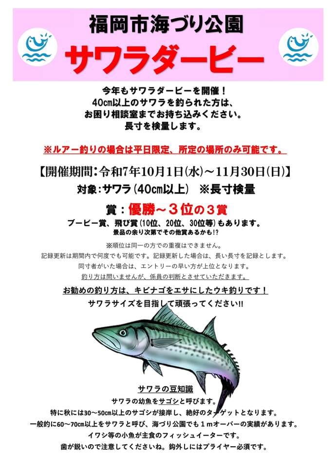 山口県・下関フィッシングパークで「子どもサビキ釣り大会」10月12日（日）開催【今週の釣りニュース3選】