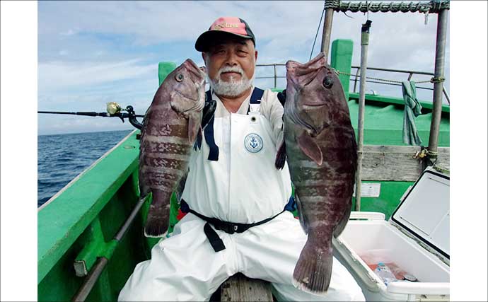 大原沖のマハタ釣りで2kg級良型を手中【千葉】船長のこまめなポイント移動が的中