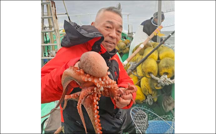 那珂湊沖のエギタコ釣りで2kg超えマダコ手中！【茨城】船中オデコなし＆ツ抜け達成者も
