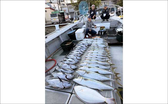 【沖釣り釣果速報】芦屋沖の落とし込み釣りで100cmヒラマサ浮上！船中青物57匹の爆発劇（福岡）