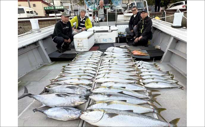 【沖釣り釣果速報】芦屋沖の落とし込み釣りで100cmの大ヒラマサ降臨！船中青物67尾の爆釣劇（福岡）