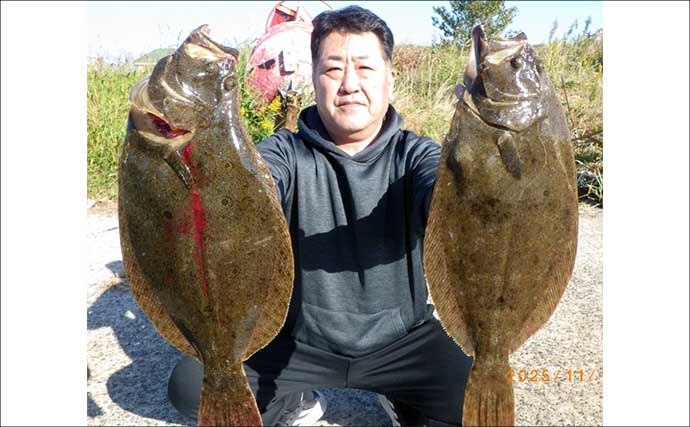 【沖釣り釣果速報】伊良湖沖の泳がせ釣りで57cm頭にヒラメ6匹手中！冬の高級魚が開幕好調（愛知）