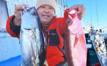 【沖釣り釣果速報】赤青ダブルヒット！金州五目釣りでハチビキ＆キメジ手中…