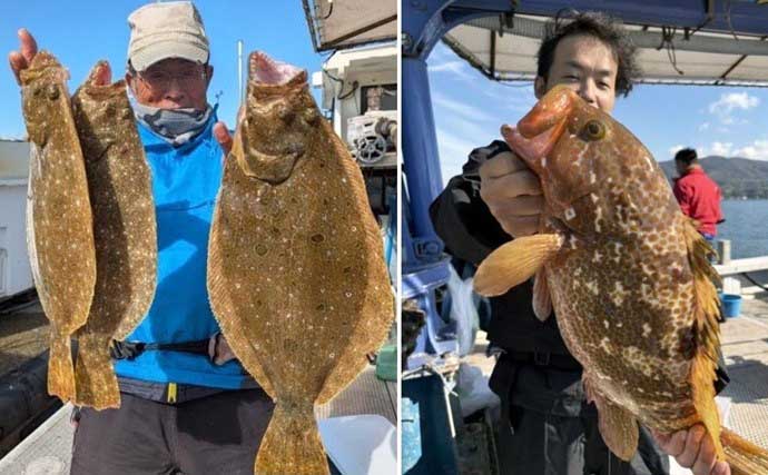 関西エリアの【船釣り特選釣果】ノマセ便で良型ヒラメ＆大型サワラが同日ヒット！