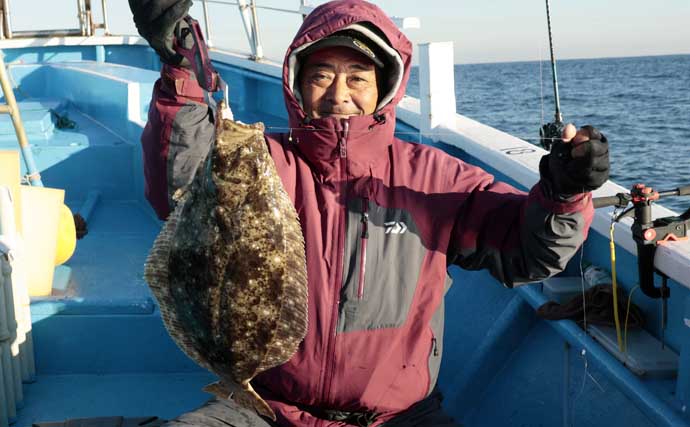 鹿島沖のヒラメ釣りで最大2.5kg＆トップ6尾手中【茨城】水深20m前後が狙い目