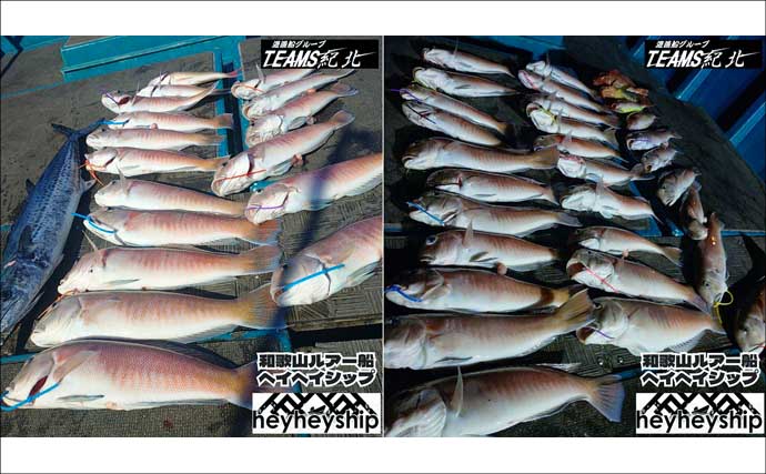 関西エリアの【船釣り特選釣果】左に寒ブリ右にマダイ！ジギング＆ディープタイラバリレーで良型連発