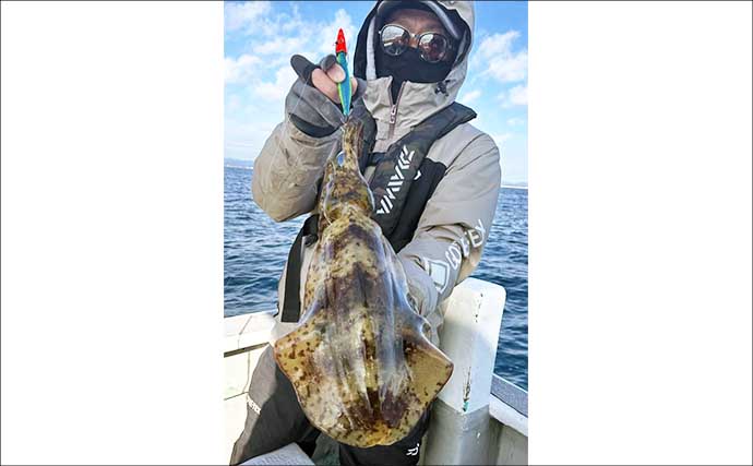 【沖のルアー釣果速報】志摩沖のティップランエギングで1.2kg良型アオリイカ浮上（三重）