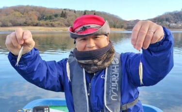入鹿池のボートワカサギ釣りで2人300匹超！【愛知】回遊大群を捉えて兄…