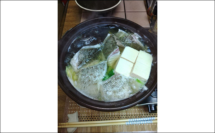 「贅沢すぎる釣り魚鍋になっちゃった！」 食材確保のロックゲームでクエにチャイロマルハタ手中