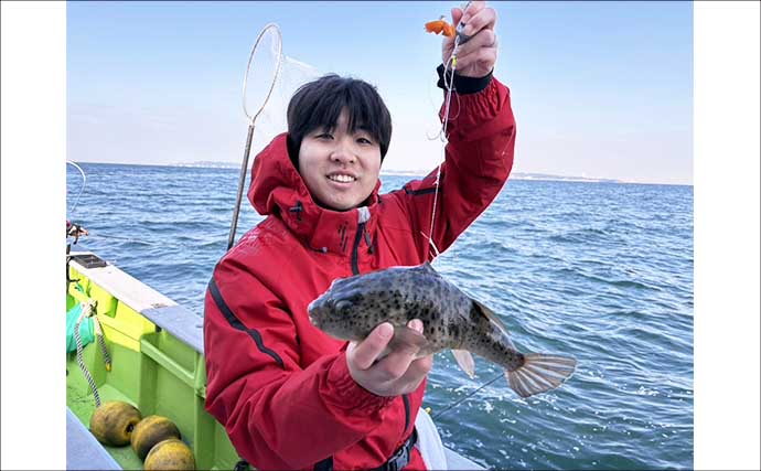 カットウフグ釣りで1.3kg良型ヒガンフグ手中【愛知・おざき丸】自作の特エサが的中？
