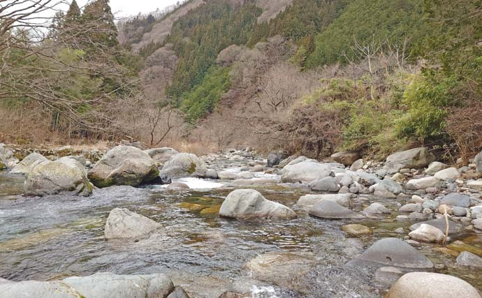 「解禁1ヶ月後の本流でも釣れる？」吉田川の渓流エサ釣りでまさかのアマゴ連発