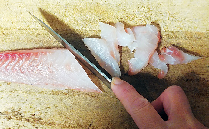 釣魚で作る「焼酎お湯割りに合う」レシピ：春グロの香味野菜和え　青じそを効かせて