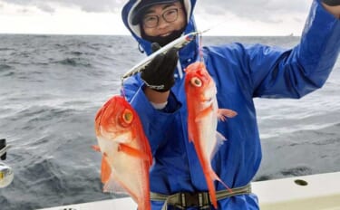 中深海ジギングでキンメダイ6匹キャッチ【太孝丸・静岡】1kgのメタルジ…