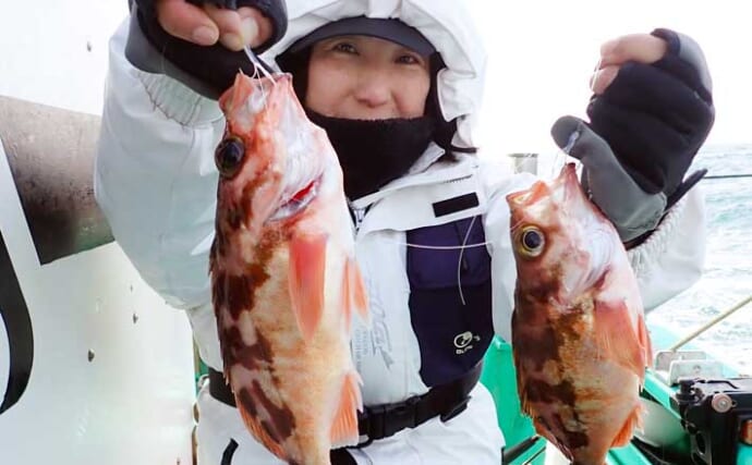 日立沖のオキメバル釣りで好ゲスト混じりで本命手中【茨城】