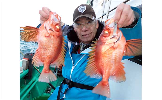 日立沖のオキメバル釣りで好ゲスト混じりで本命手中【茨城】