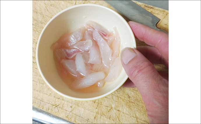 釣魚で作る「酢を使った健康」レシピ：アラカブの酢洗い　市販のガリと一緒に