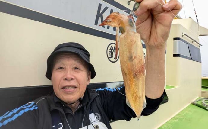 相模湾マルイカ釣りで本命トップ17尾【まごうの丸・神奈川】ムギ・ヤリイカ交じる