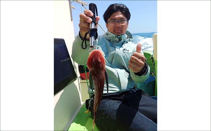 相模湾「LTヒラメ釣り」でレアな高級魚『ホウキハタ』が浮上【まごうの丸】