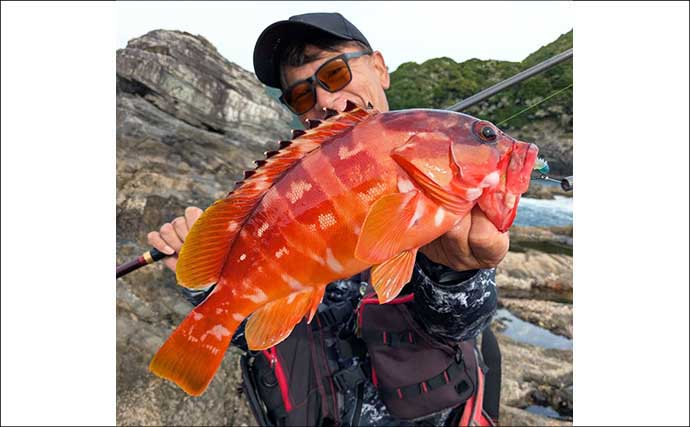 沖磯ロックフィッシュ釣果レポート：今季初釣行で40cm級アカハタ手中【北浦の磯・宮崎】