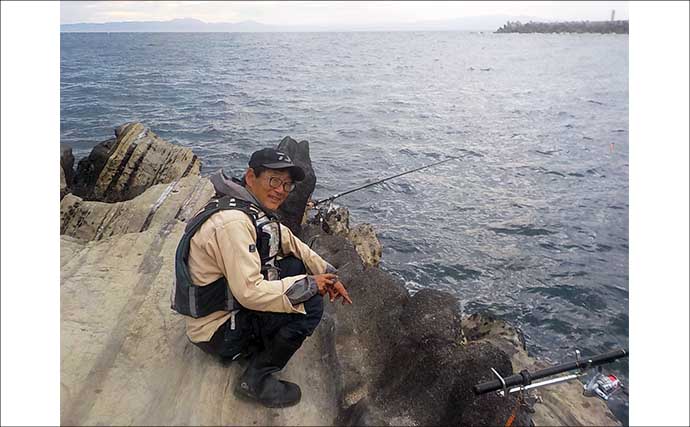 城ヶ島の地磯で1.1kgアオリイカをキャッチ【神奈川】冷凍アジエサのタラシ釣りにヒット！