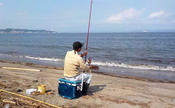 三浦海岸での投げ釣りで17cm頭にシロギス21尾！【神奈川】2～4色付近でヒット
