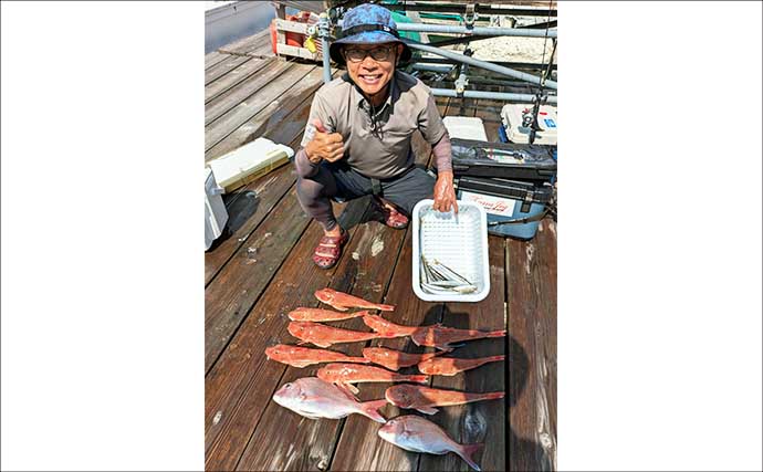 タイラバ釣行でマダイ船中全員安打【志摩沖】好ゲストのホウボウは連発！