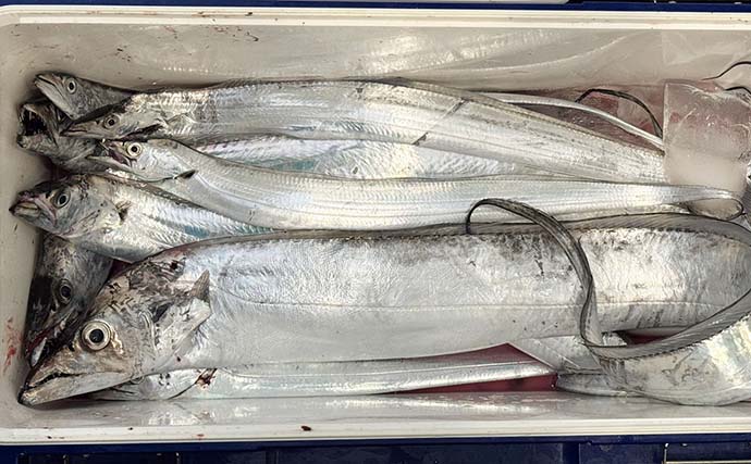 船中唯一のテンヤ釣りで船中最大115cmタチウオ手中！【米元釣船店】東京湾タチウオ釣りで21尾と好釣果