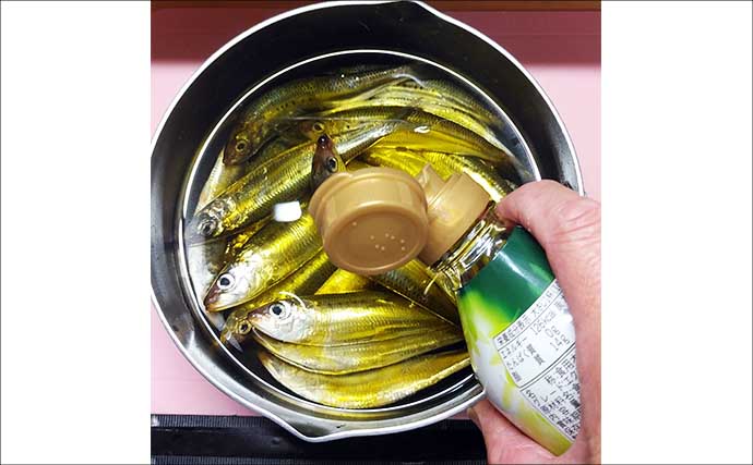 サビキ釣りの釣果レシピ：小羽イワシのオイル煮　ゆっくり弱火で煮込むのがコツ
