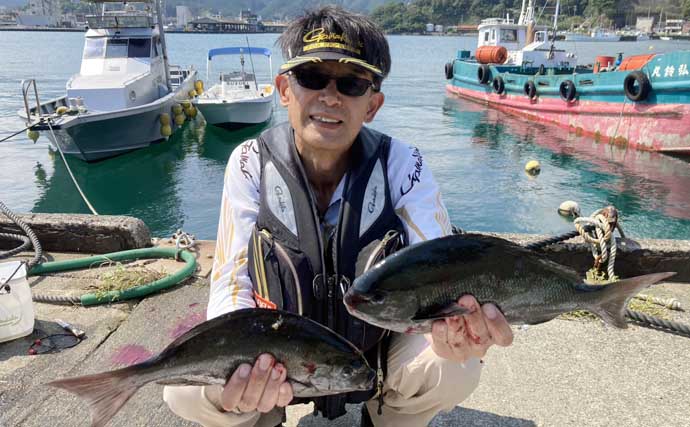 尾鷲の磯でのフカセ釣りで40cm超え尾長グレを好捕　鋭い突っ込みファイトを堪能！